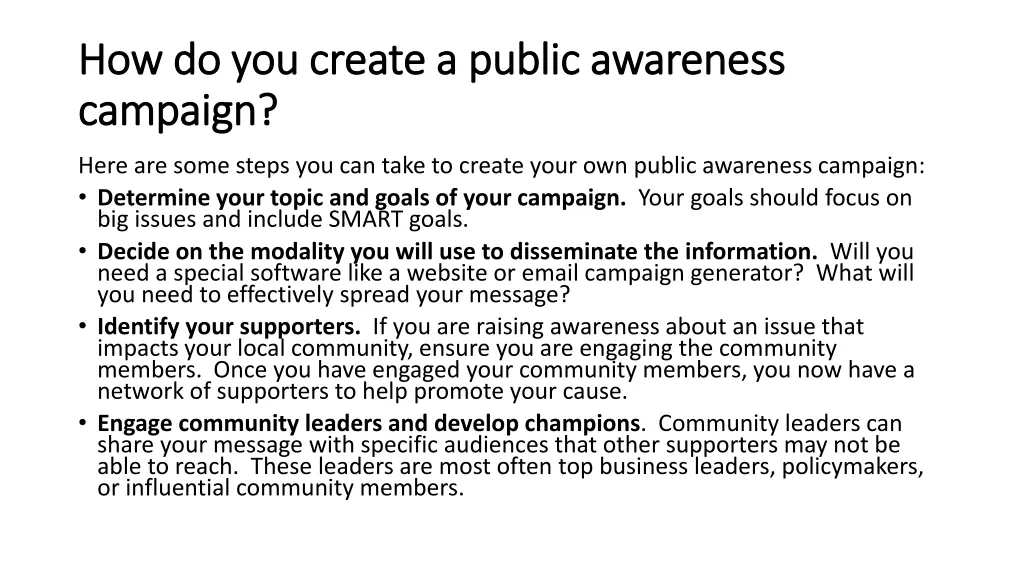 how do you create a public awareness