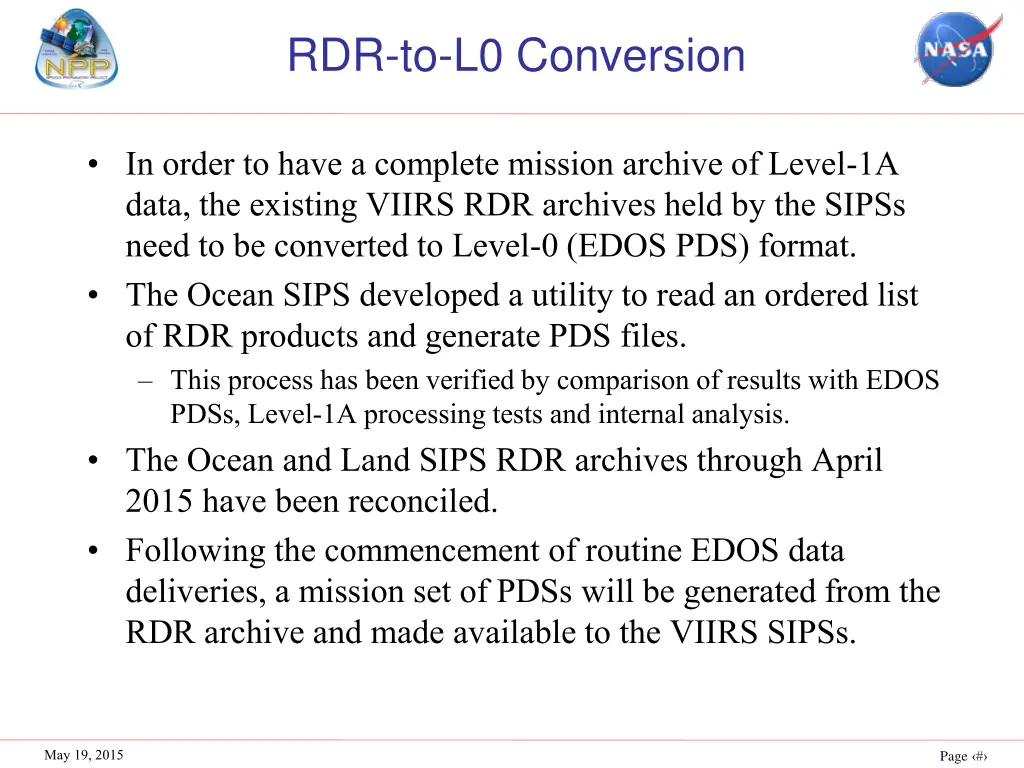 rdr to l0 conversion