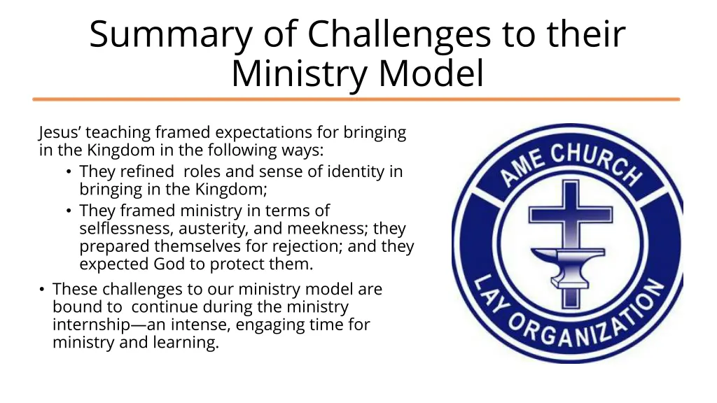 summary of challenges to their ministry model 1