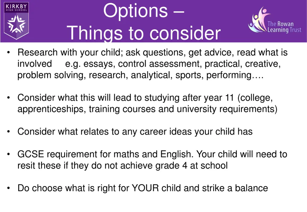 options things to consider