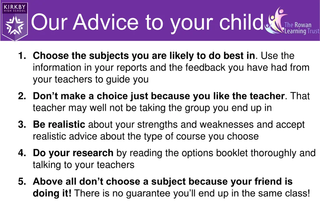 our advice to your child