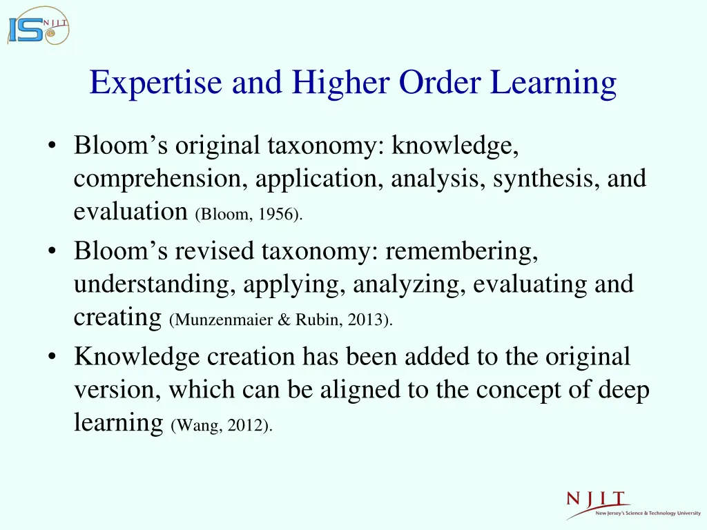 expertise and higher order learning