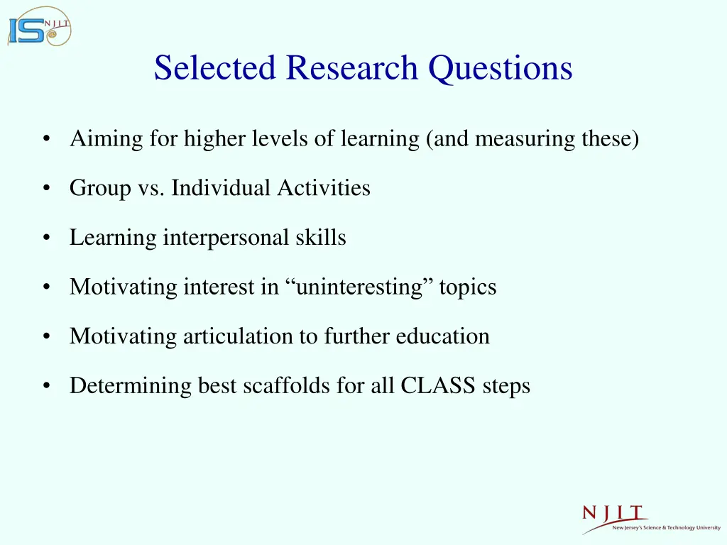 selected research questions