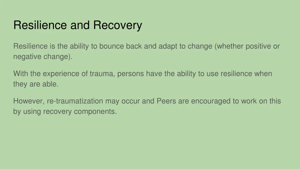 resilience and recovery