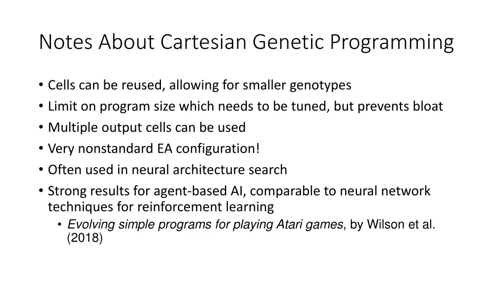 notes about cartesian genetic programming
