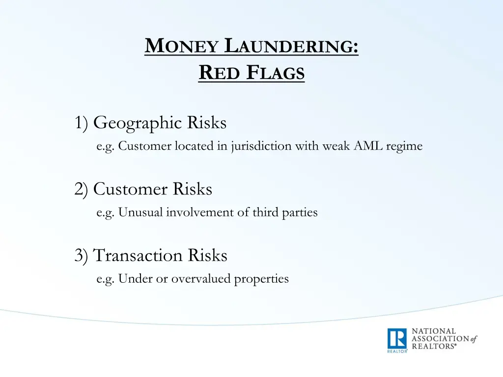 m oney l aundering r ed f lags