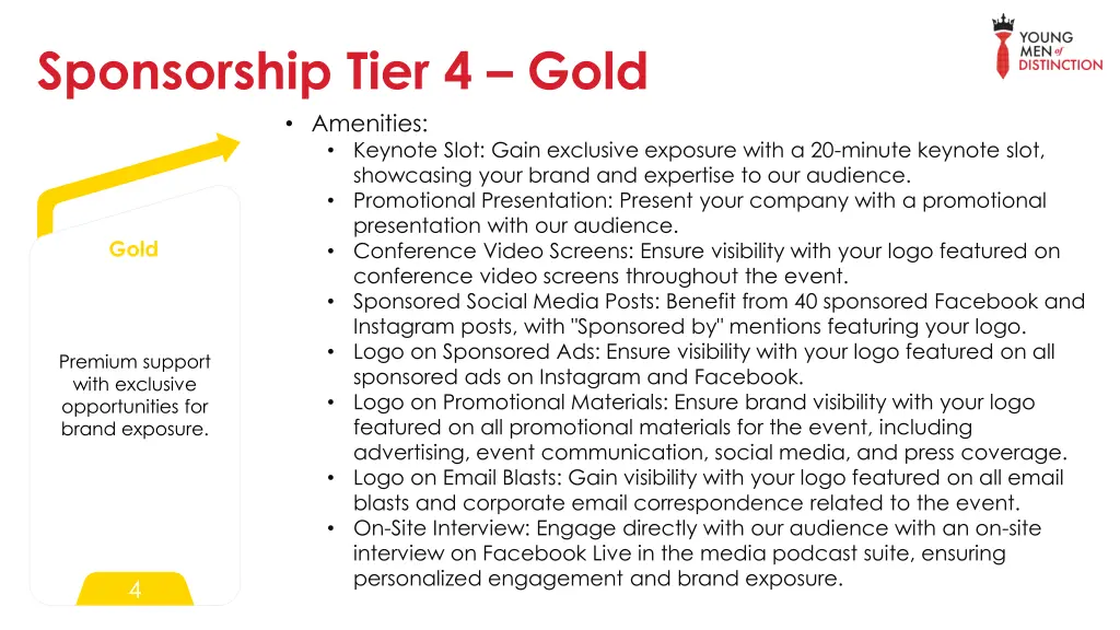 sponsorship tier 4 gold amenities