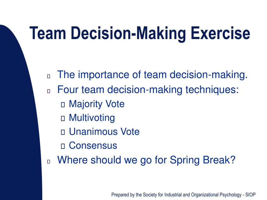team decision making exercise