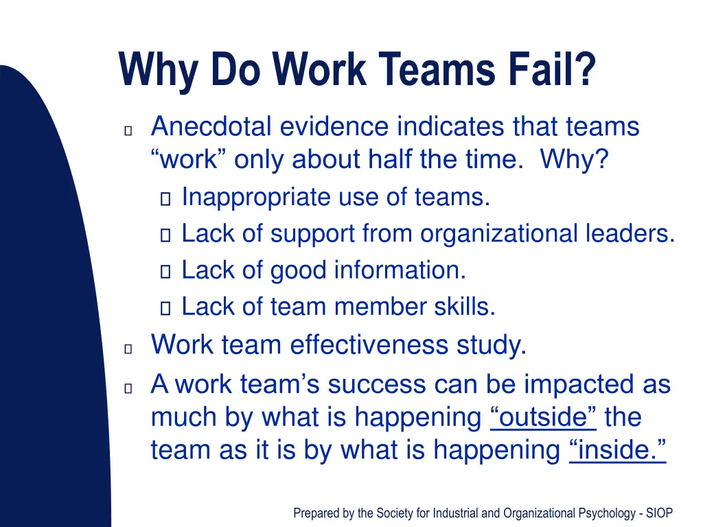 why do work teams fail