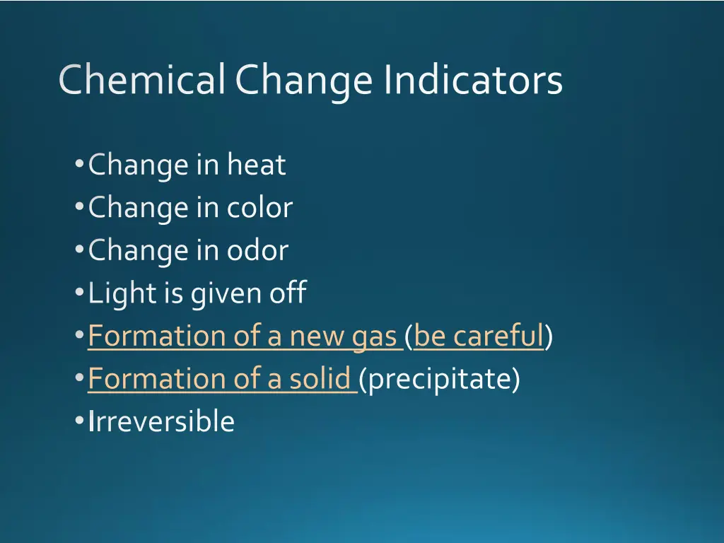 chemical change indicators