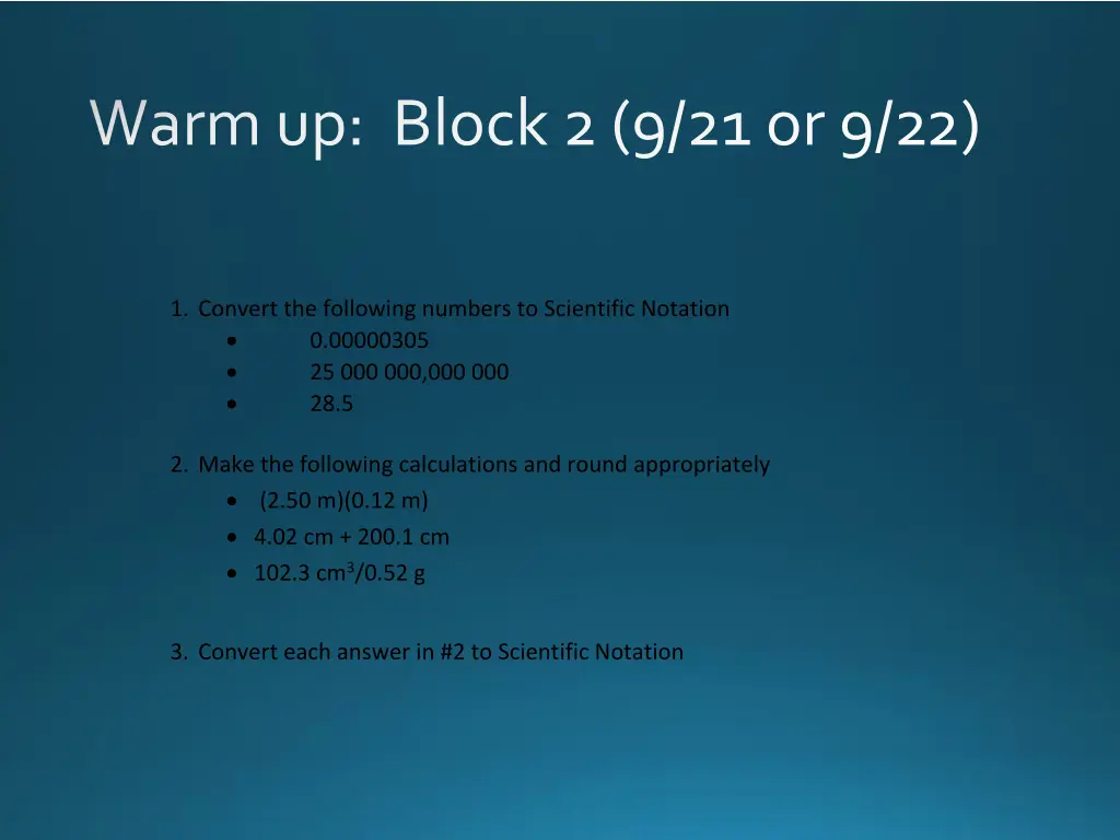 warm up block 2 9 21 or 9 22