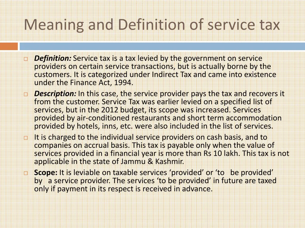 meaning and definition of service tax