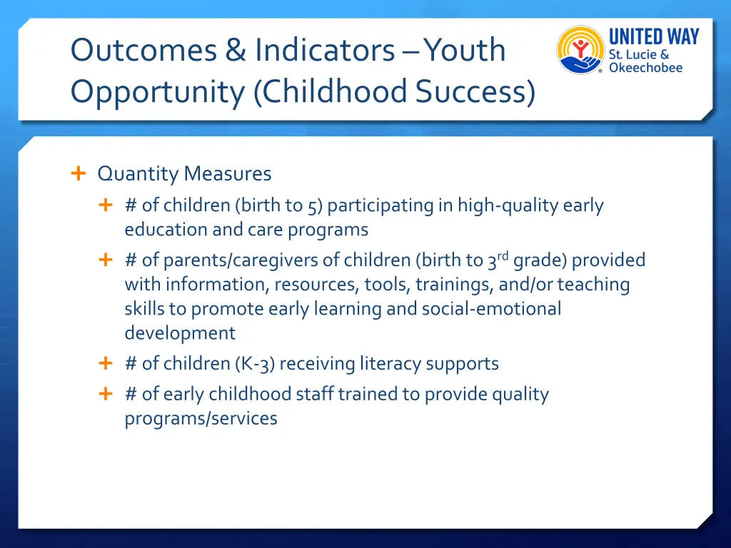 outcomes indicators youth opportunity childhood