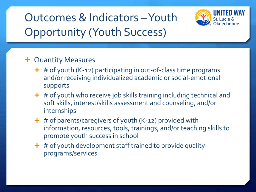 outcomes indicators youth opportunity youth