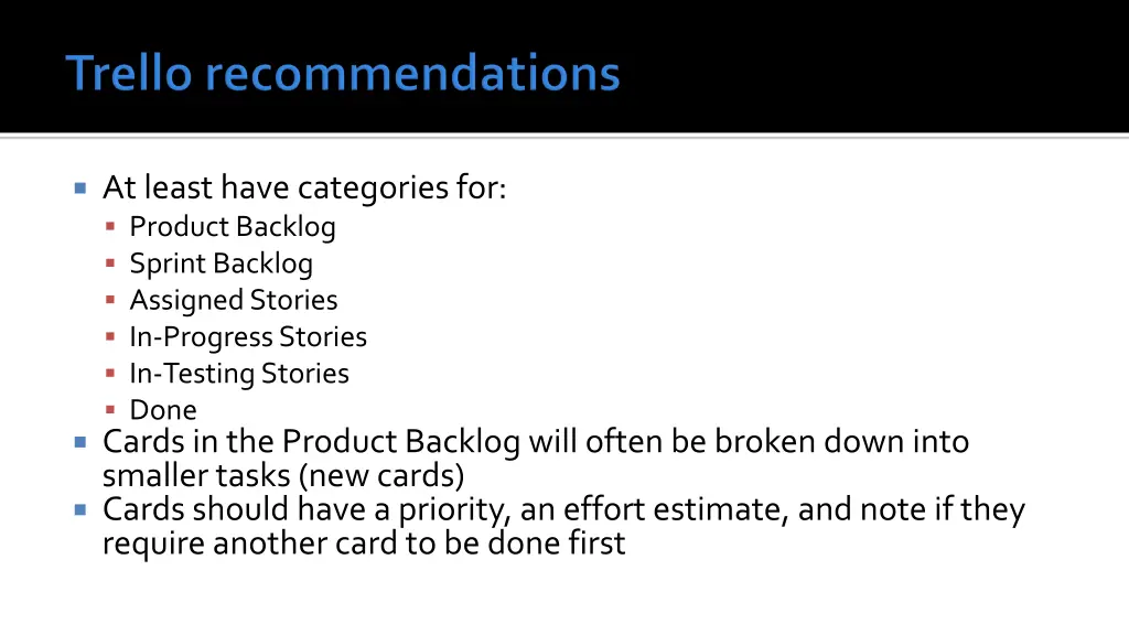 at least have categories for product backlog