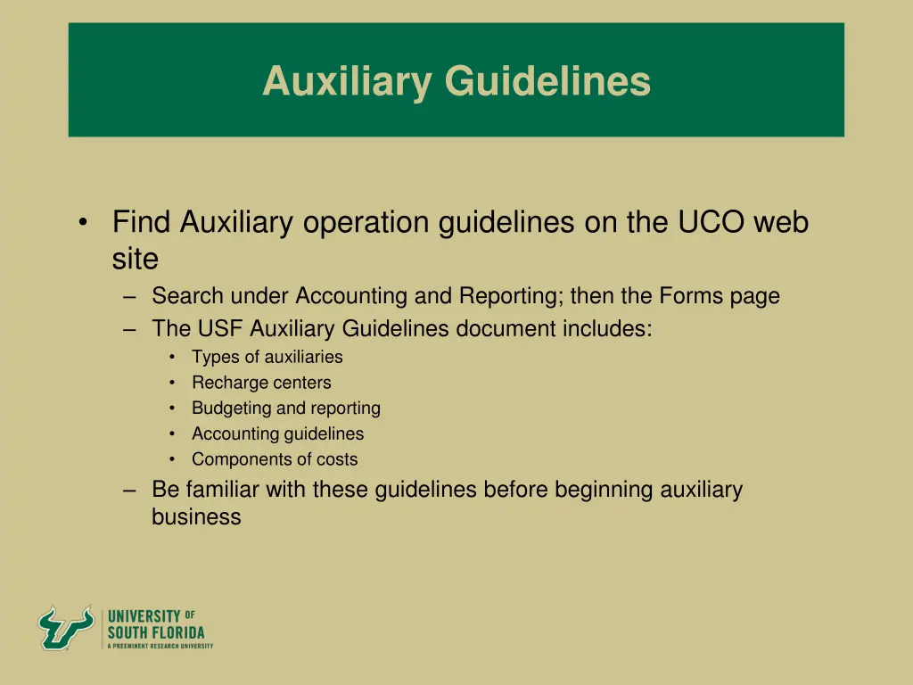 auxiliary guidelines