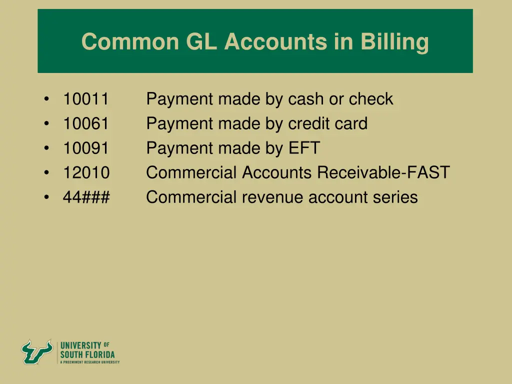 common gl accounts in billing