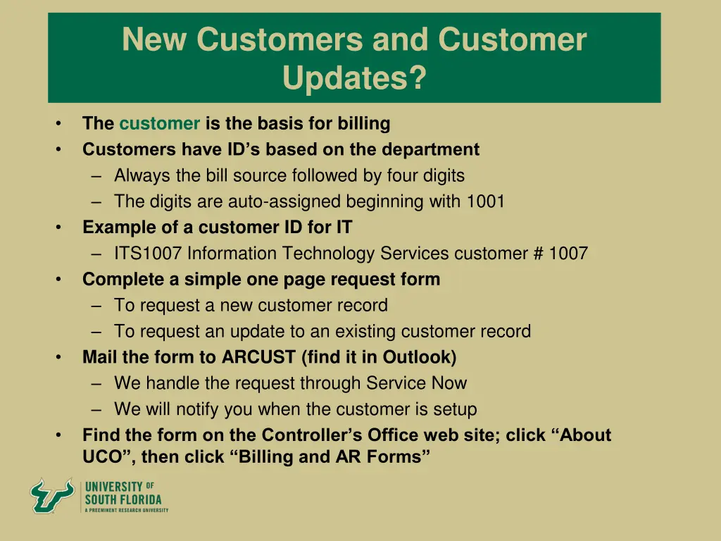 new customers and customer updates