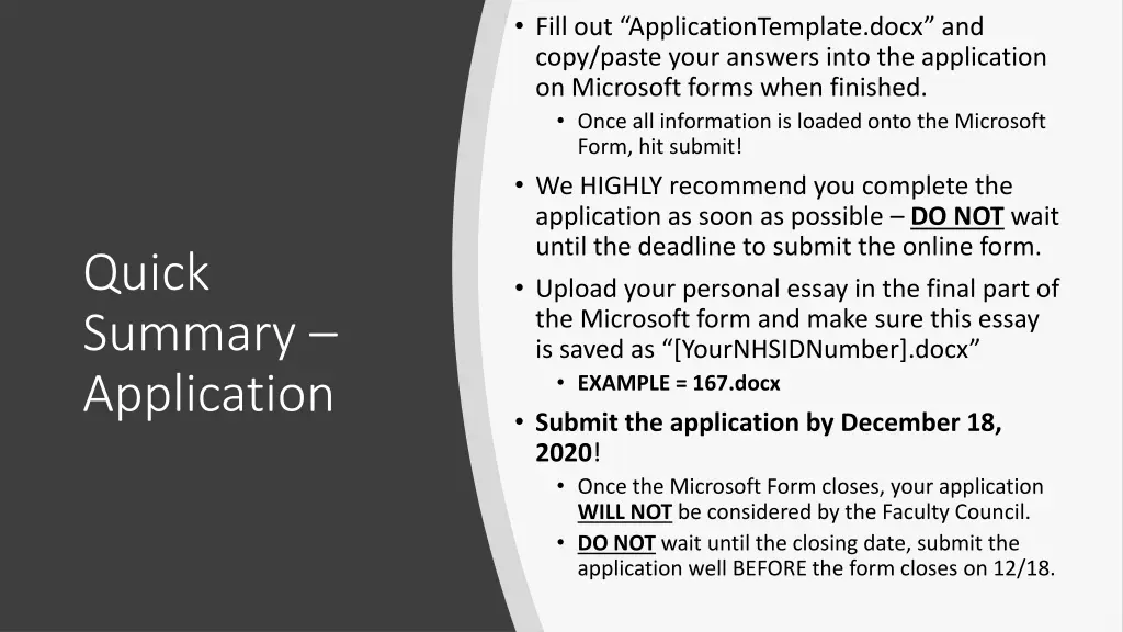 fill out applicationtemplate docx and copy paste
