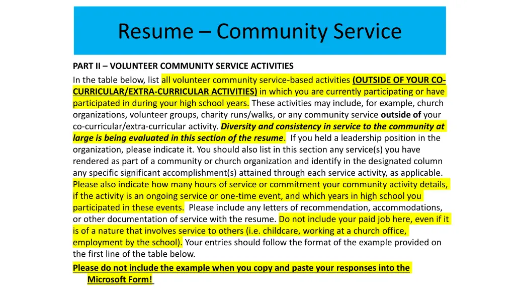 resume community service