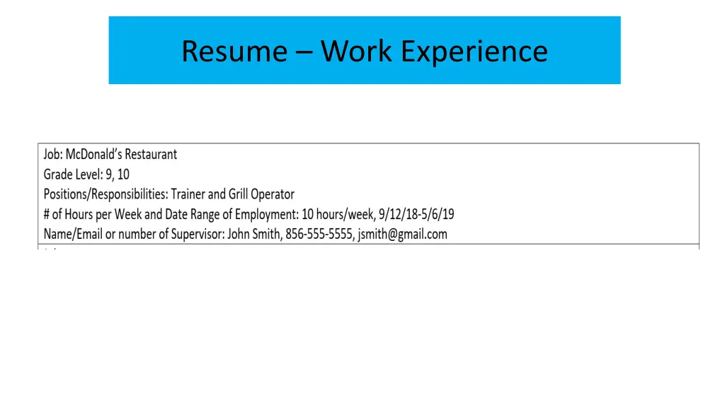 resume work experience 1
