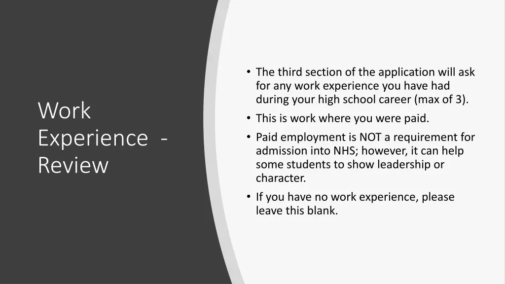 the third section of the application will