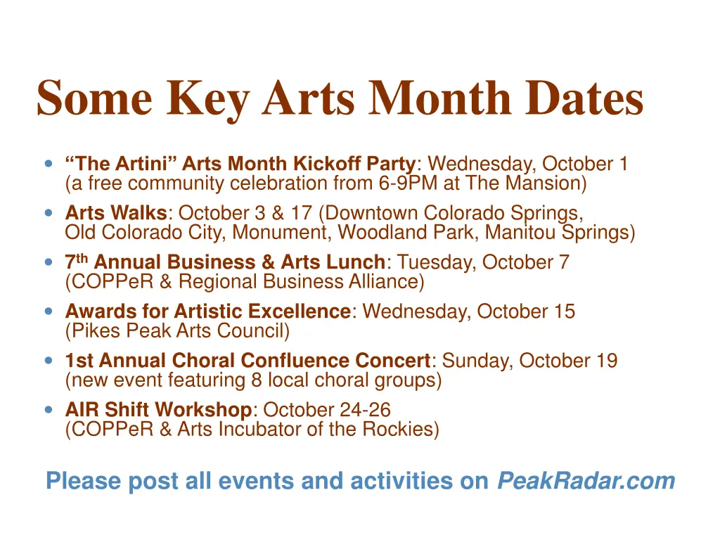 some key arts month dates
