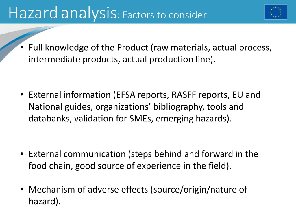 hazardanalysis factors to consider