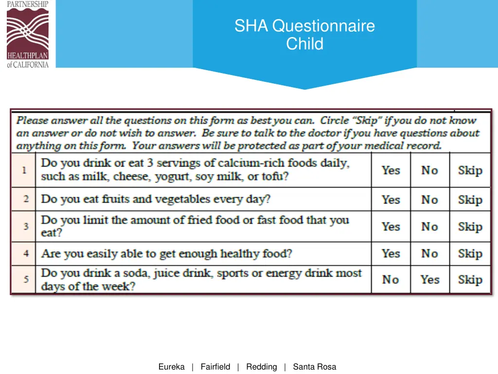 sha questionnaire child