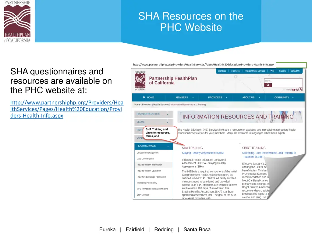sha resources on the phc website