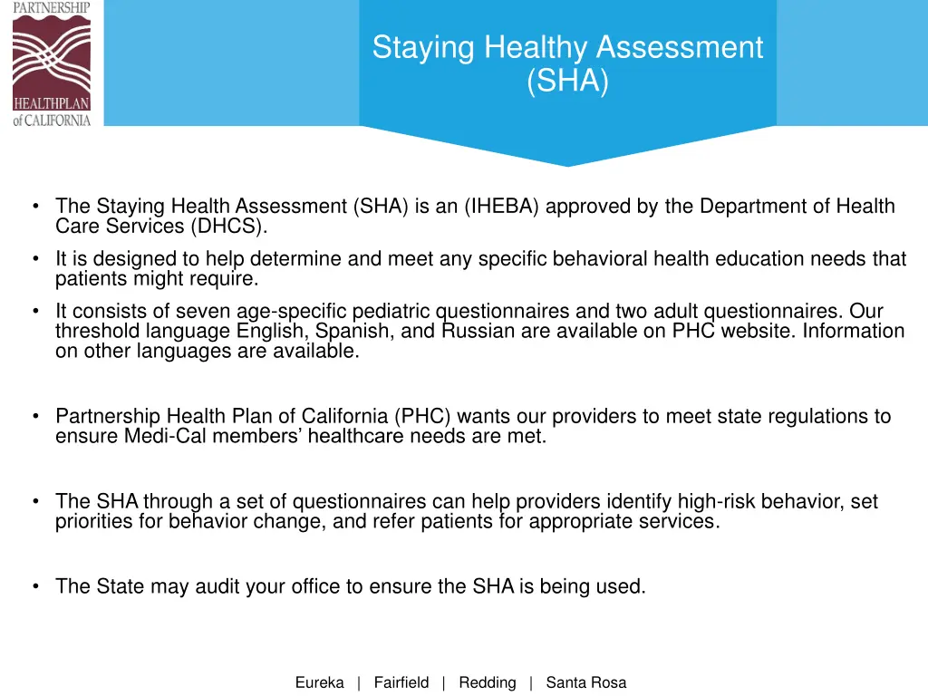 staying healthy assessment sha