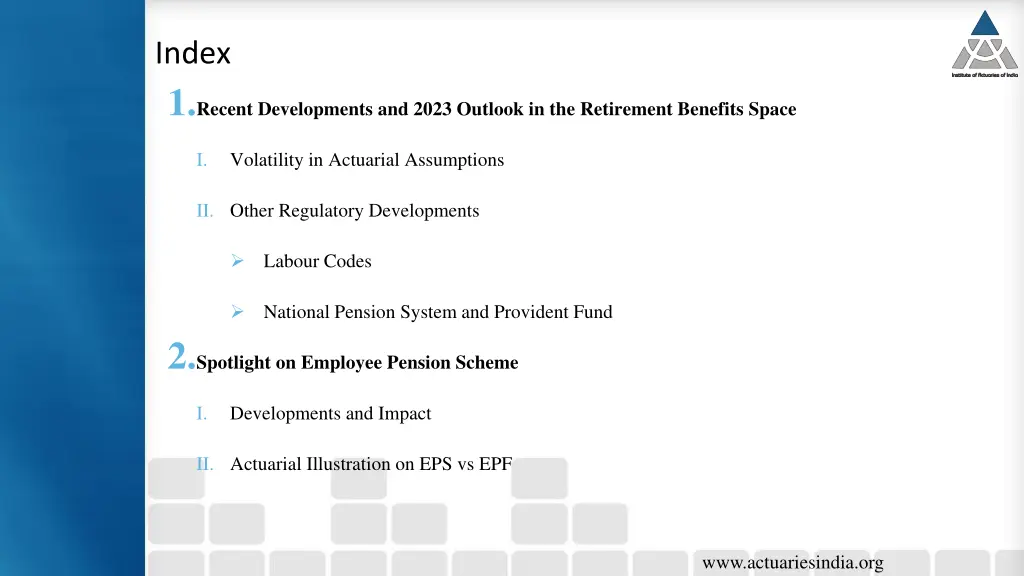 index 1 recent developments and 2023 outlook