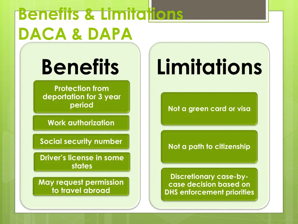 benefits limitations daca dapa benefits
