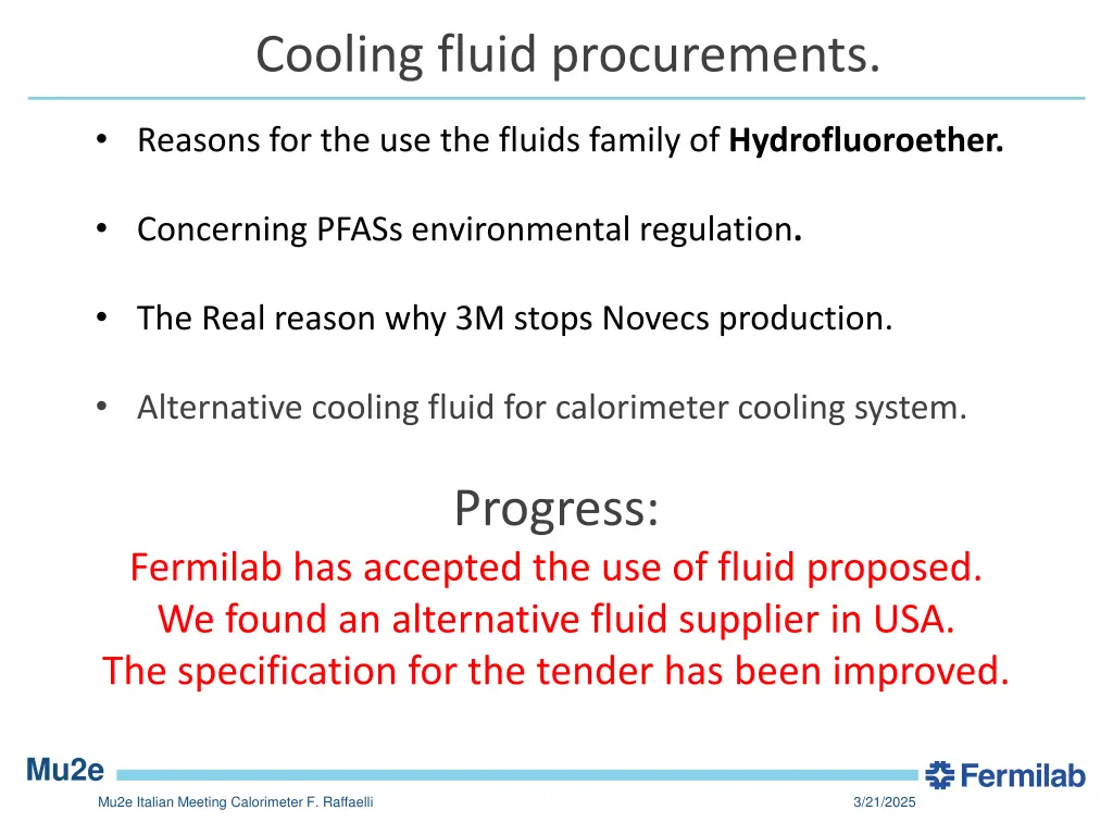 cooling fluid procurements