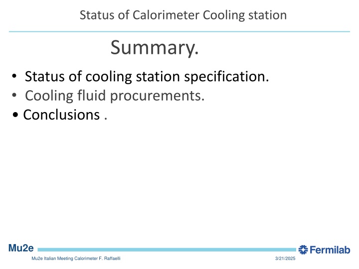 status of calorimeter cooling station