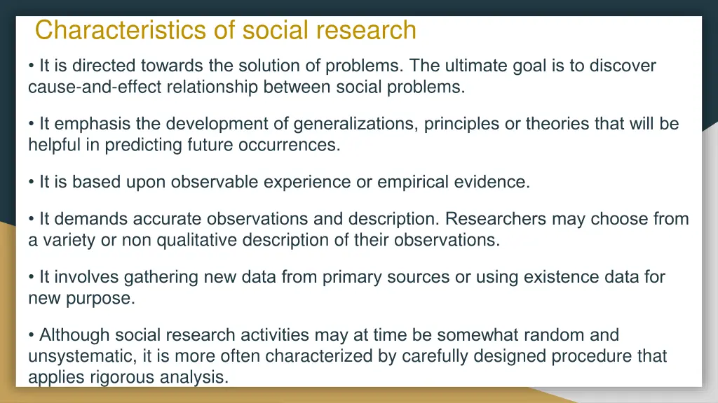 characteristics of social research