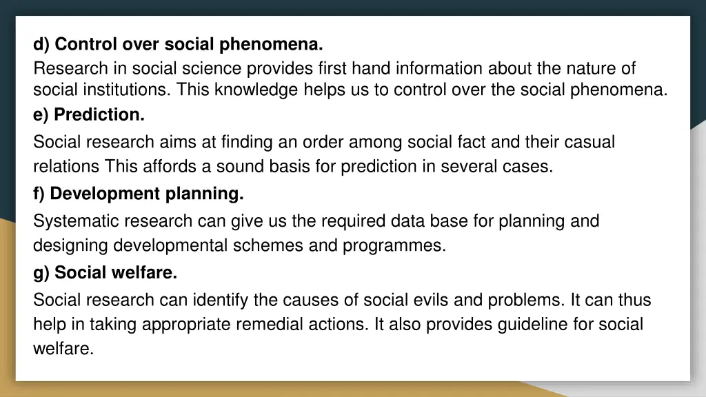 d control over social phenomena research