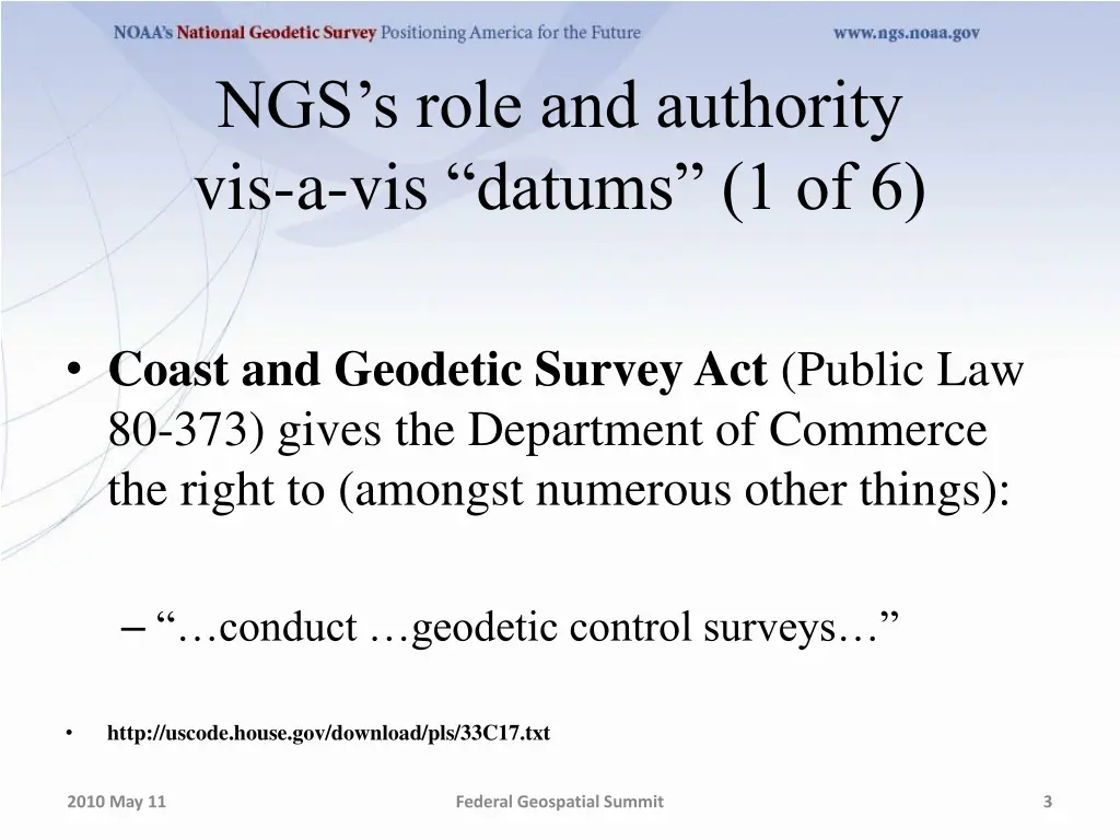 ngs s role and authority vis a vis datums 1 of 6