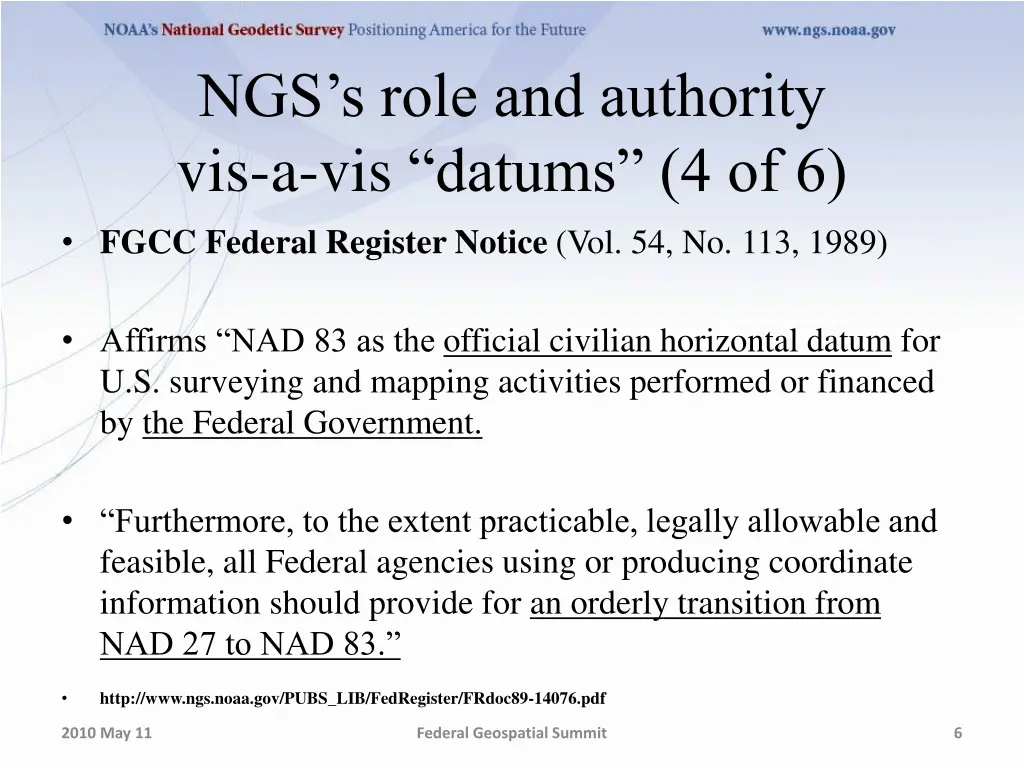ngs s role and authority vis a vis datums 2
