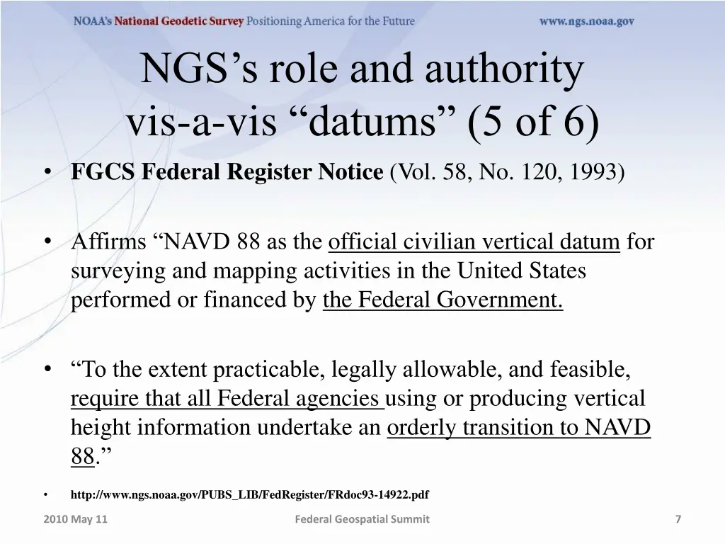 ngs s role and authority vis a vis datums 3