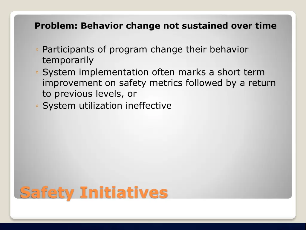 problem behavior change not sustained over time