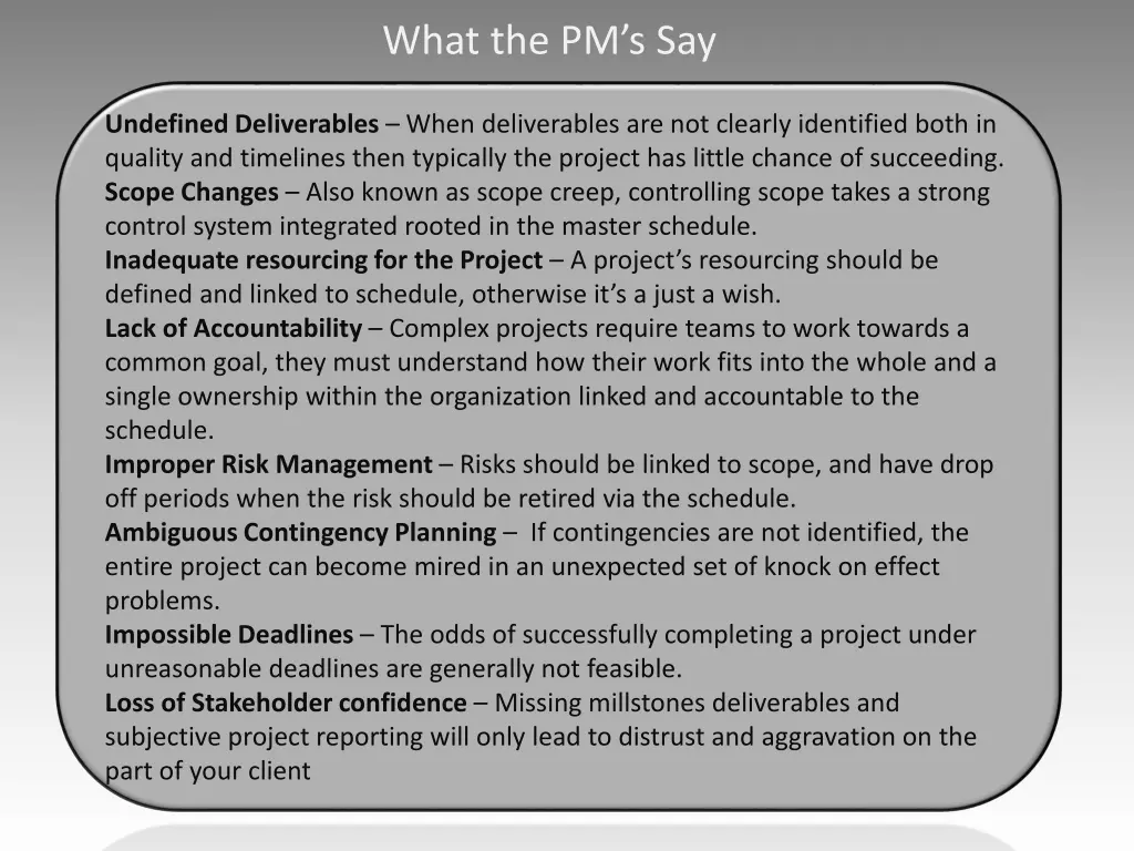 what the pm s say