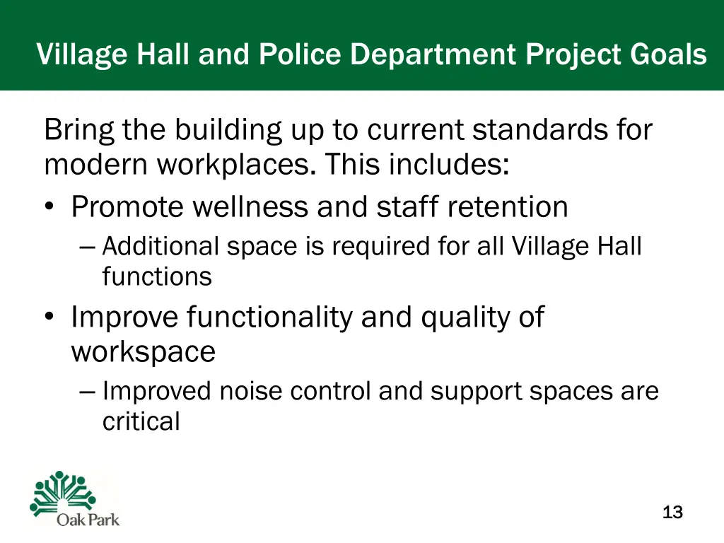 village hall and police department project goals 2