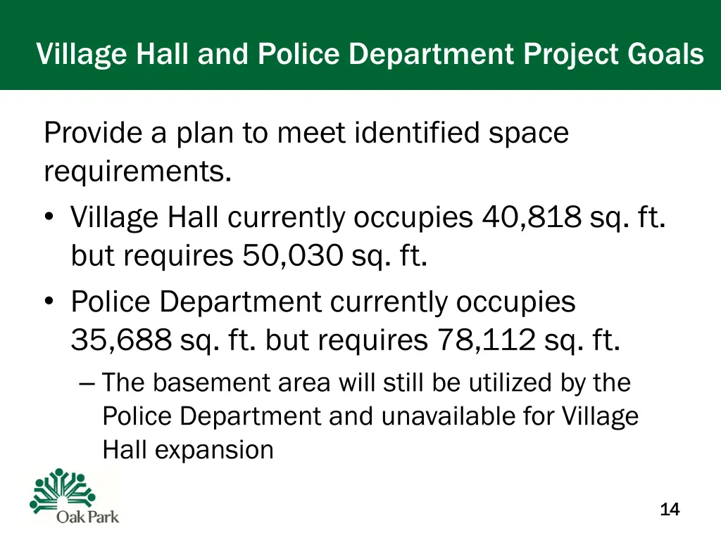 village hall and police department project goals 3