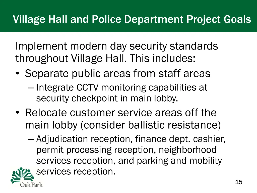 village hall and police department project goals 4