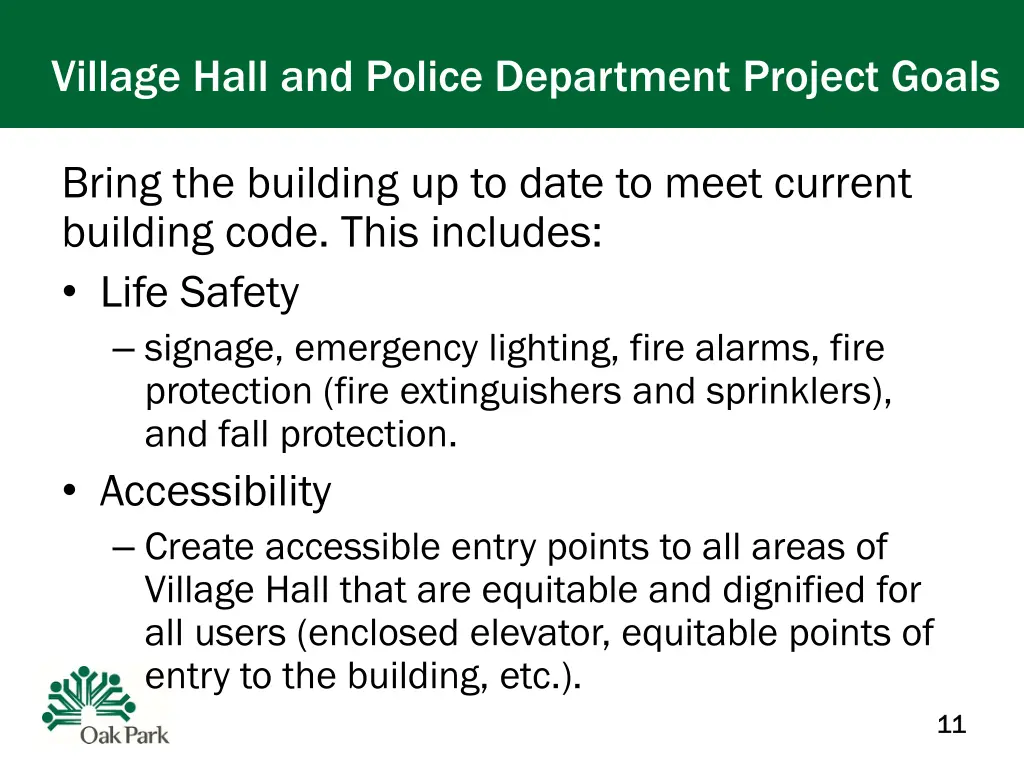 village hall and police department project goals
