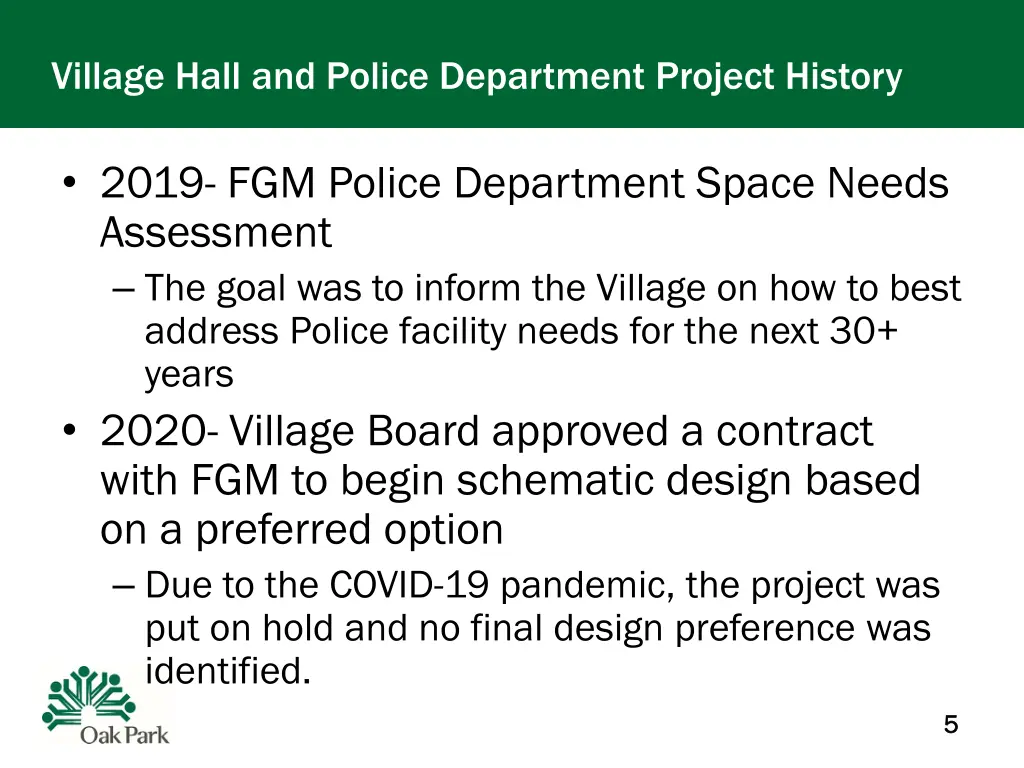 village hall and police department project history 2