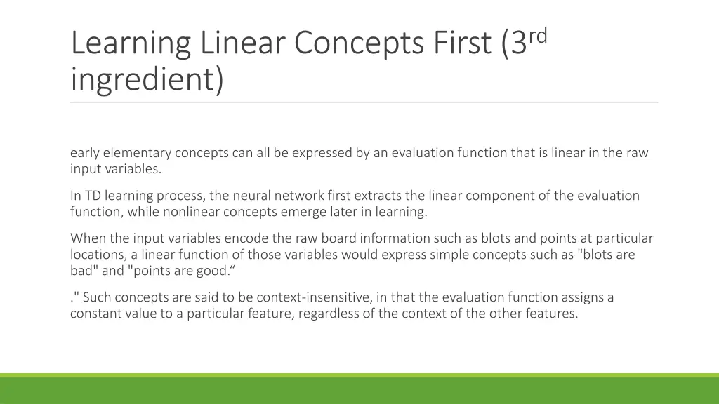 learning linear concepts first 3 rd ingredient