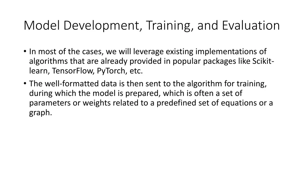 model development training and evaluation