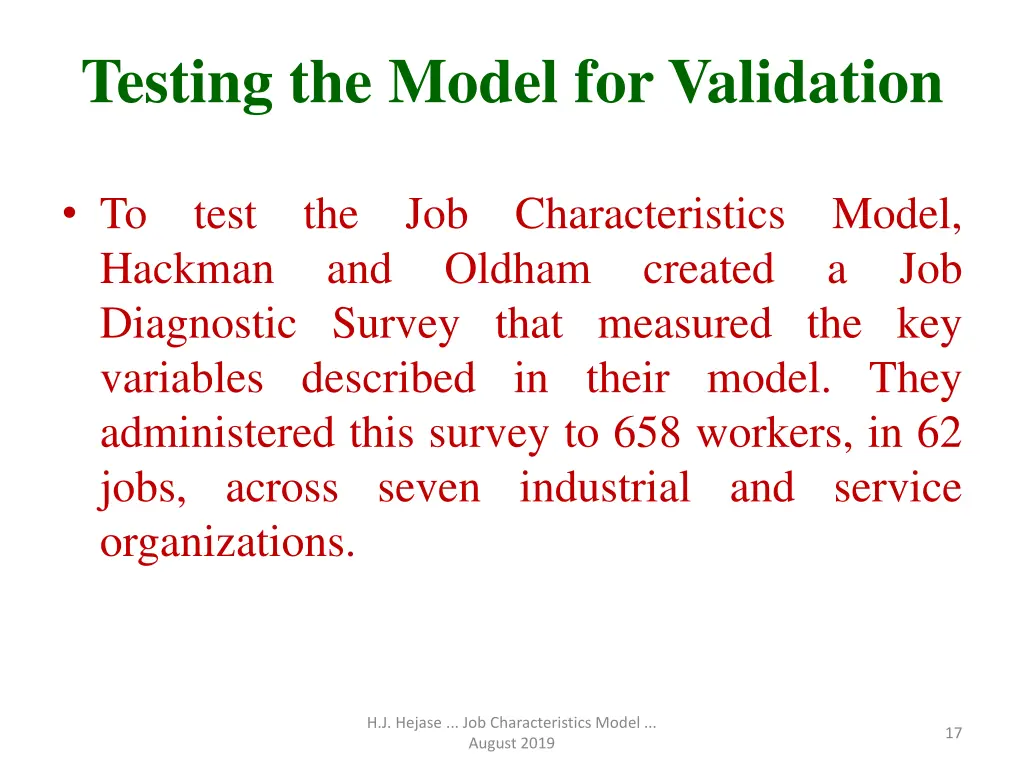 testing the model for validation